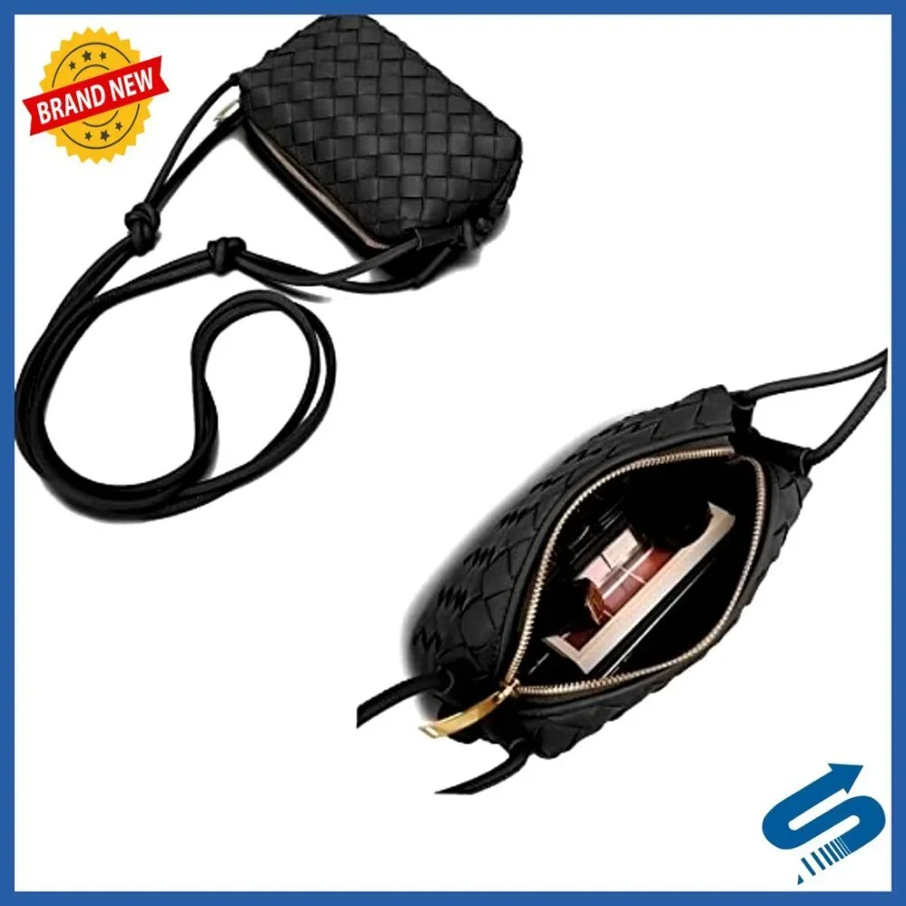 Woven Vegan Leather Crossbody Shoulder Bag Small Tote Purse Chic Summer